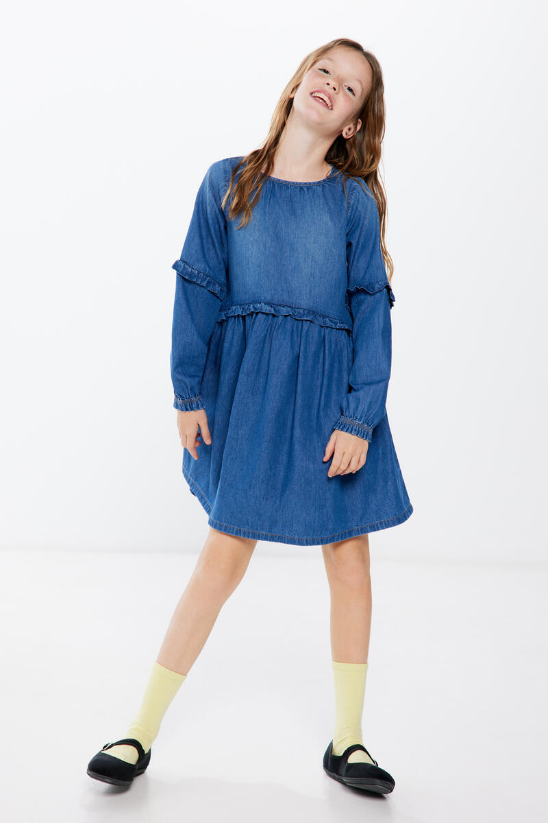 Джинсовое платье для девочки с рюшами Springfield Kids, синий