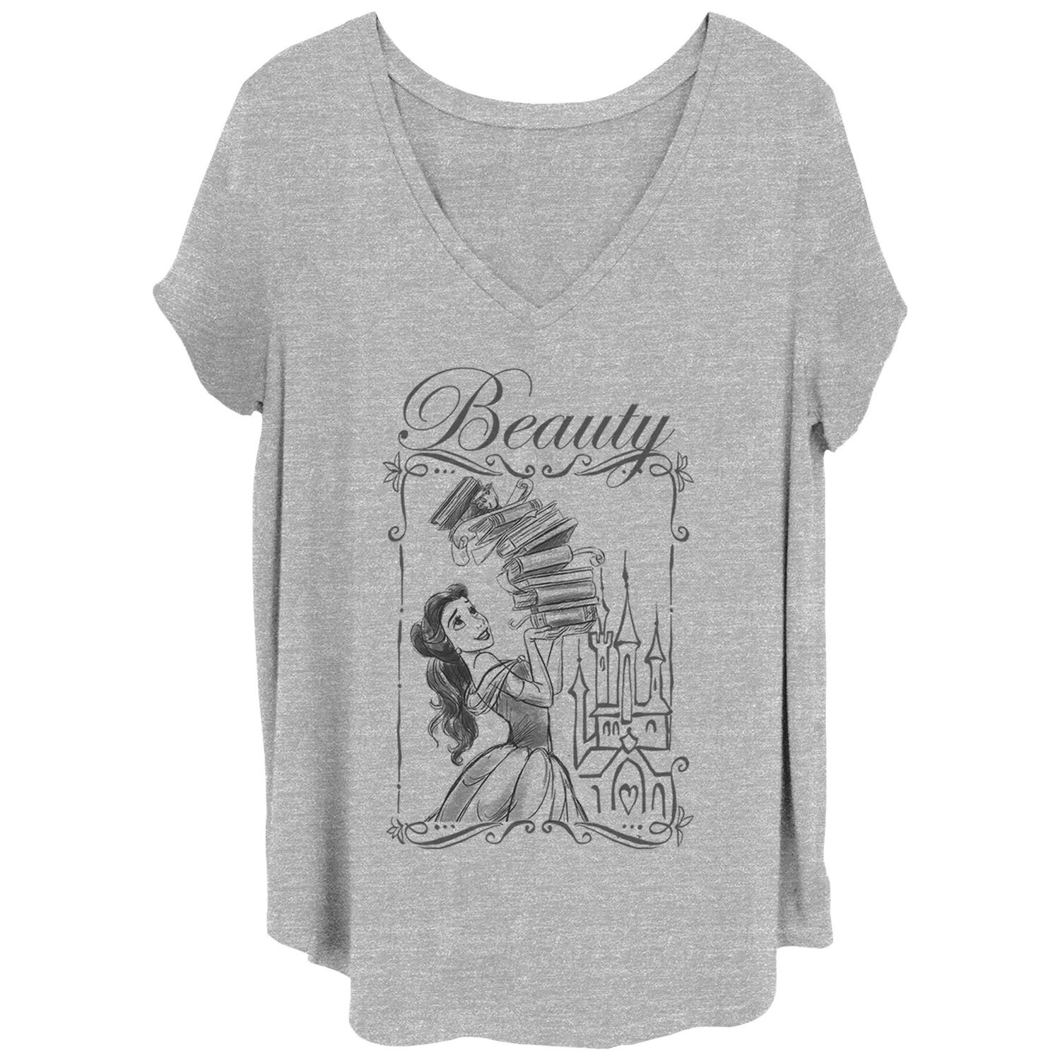 

Футболка Disney's Beauty And The Beast Belle Juniors Plus Balancing Books с V-образным вырезом и графикой Disney