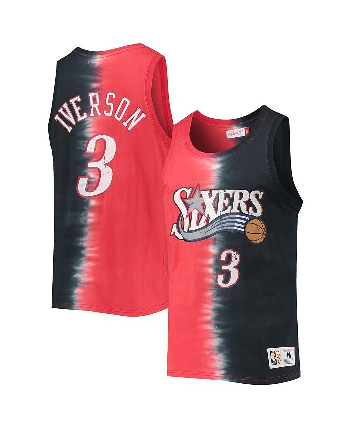 

Мужская майка Allen Iverson Red and Black Philadelphia 76ers Hardwood Classics с названием и номером тай-дай Mitchell & Ness, мультиколор