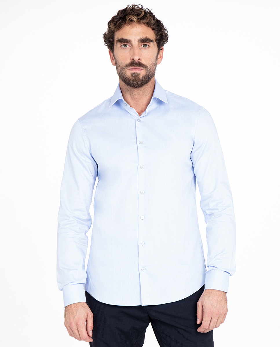 Мужская узкая рубашка из твила, не требующая особого ухода, из хлопка Calvin Klein, светло-синий luca d altieri повседневная рубашка приталенного кроя из чистого хлопкового твила голубой