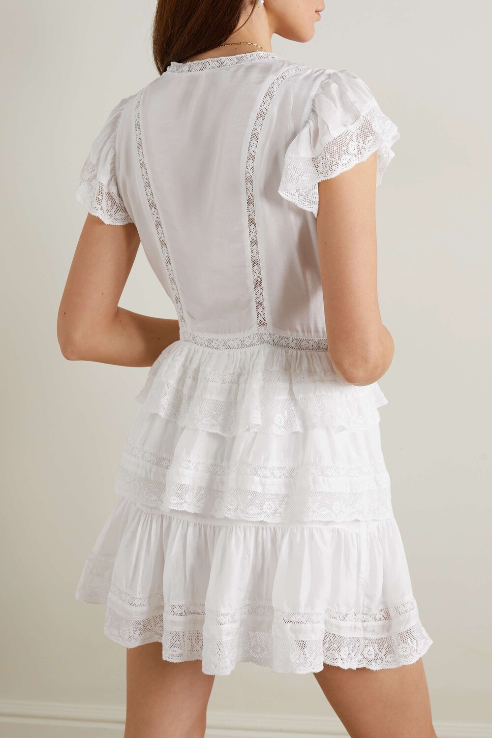 

LOVESHACKFANCY платье мини Kindler с кружевом и оборками, белый