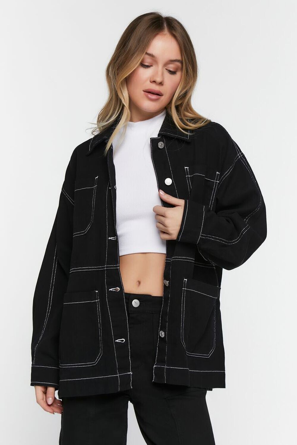 

Саржевая куртка с контрастной отделкой Forever 21, черный