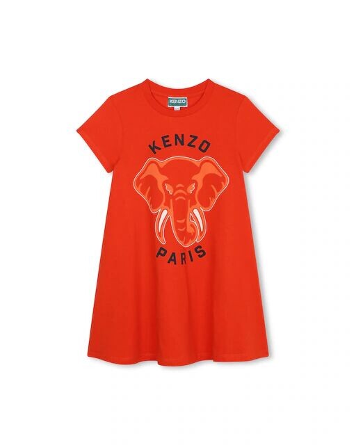 

Платье для девочки с короткими рукавами и рисунком спереди Kenzo Kids, красный