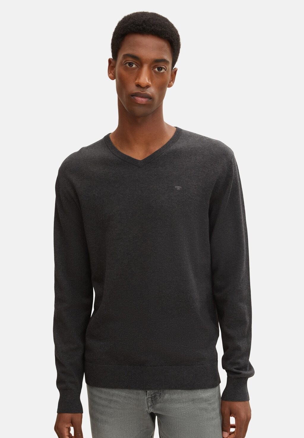 

Свитер BASIC V NECK TOM TAILOR, черный/серый меланж