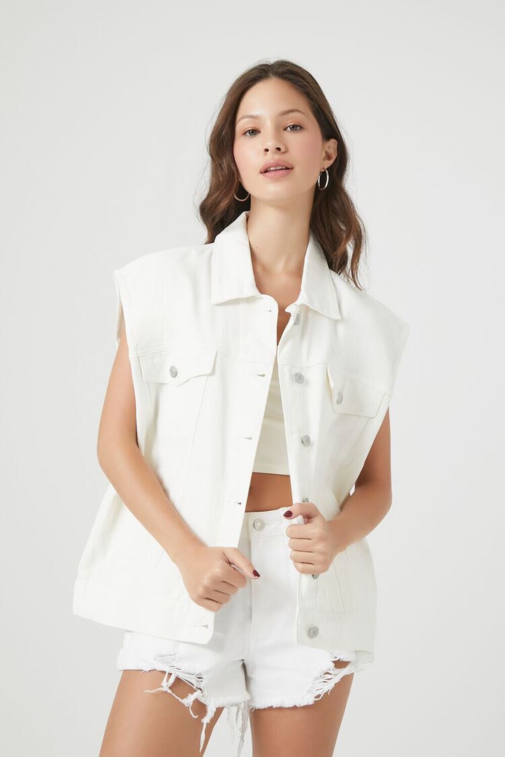 

Джинсовый жилет оверсайз Forever 21, белый