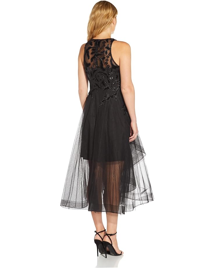 

Платье Adrianna Papell Sleeveless Burnout Party Dress with High-Low Tiered Hem, черный