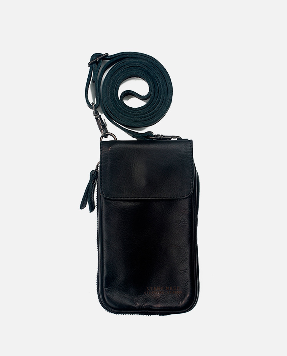 цена Черная кожаная сумка для мобильного телефона с визитницей и портмоне для монет Stamp, черный