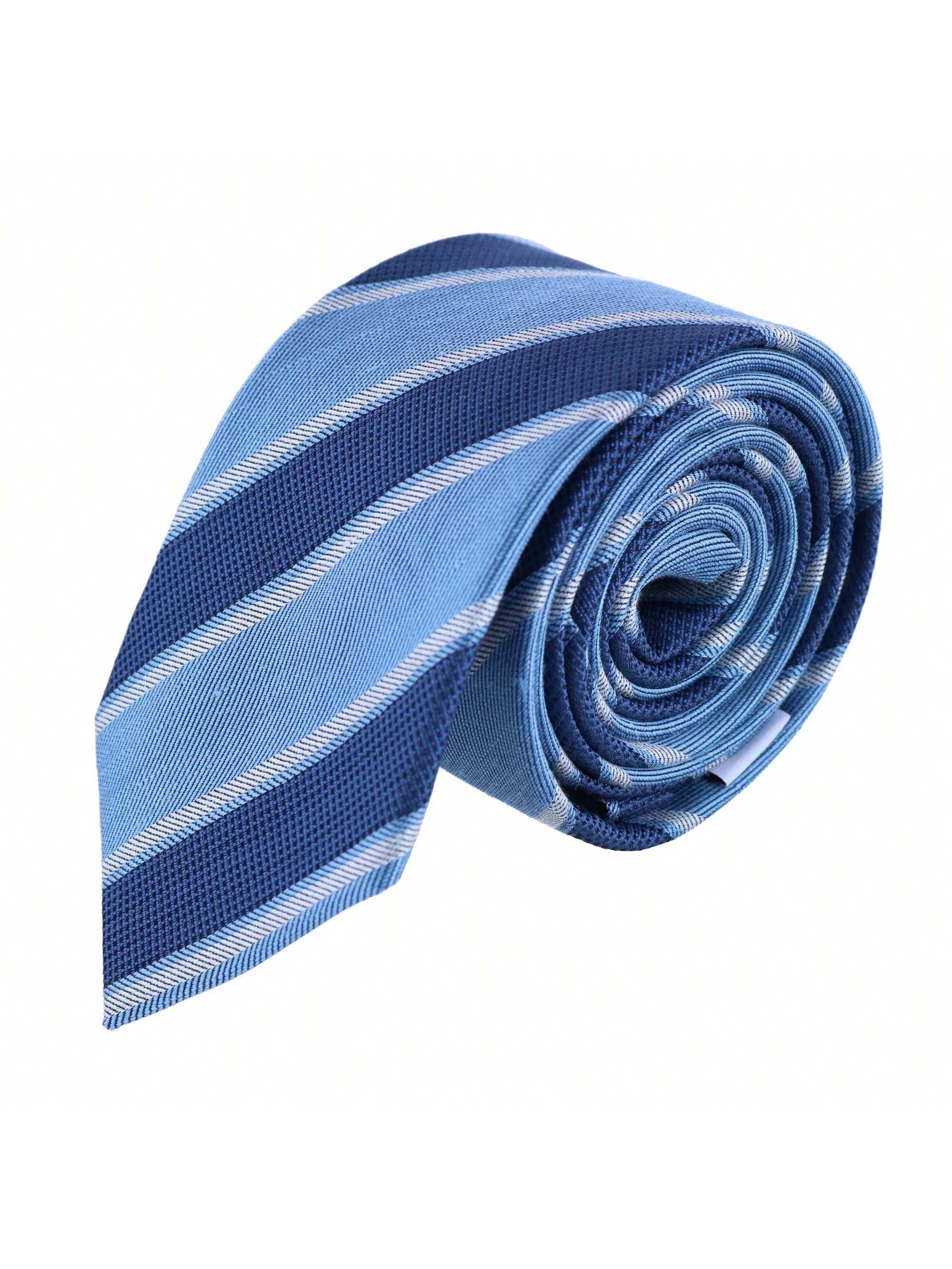 Мужской галстук Ascentix в сине-серебряную полоску, темно-синие, голубые и серебряные полосы