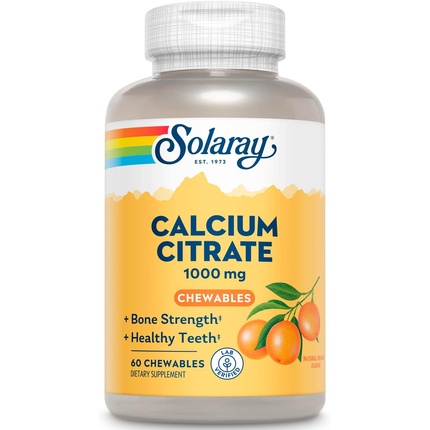 Цитрат кальция, 1000 мг, натуральный апельсиновый вкус, хелатная добавка кальция, 60 жевательных таблеток, Solaray