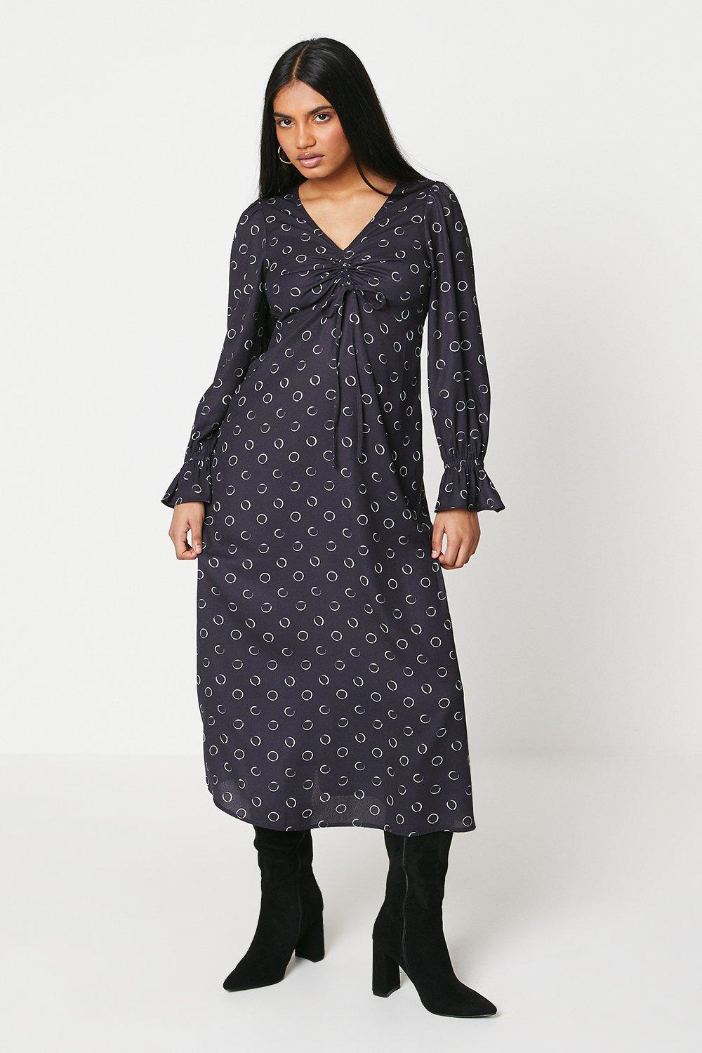 Платье миди Petite Spot со сборками спереди и V-образным вырезом Dorothy Perkins, черный
