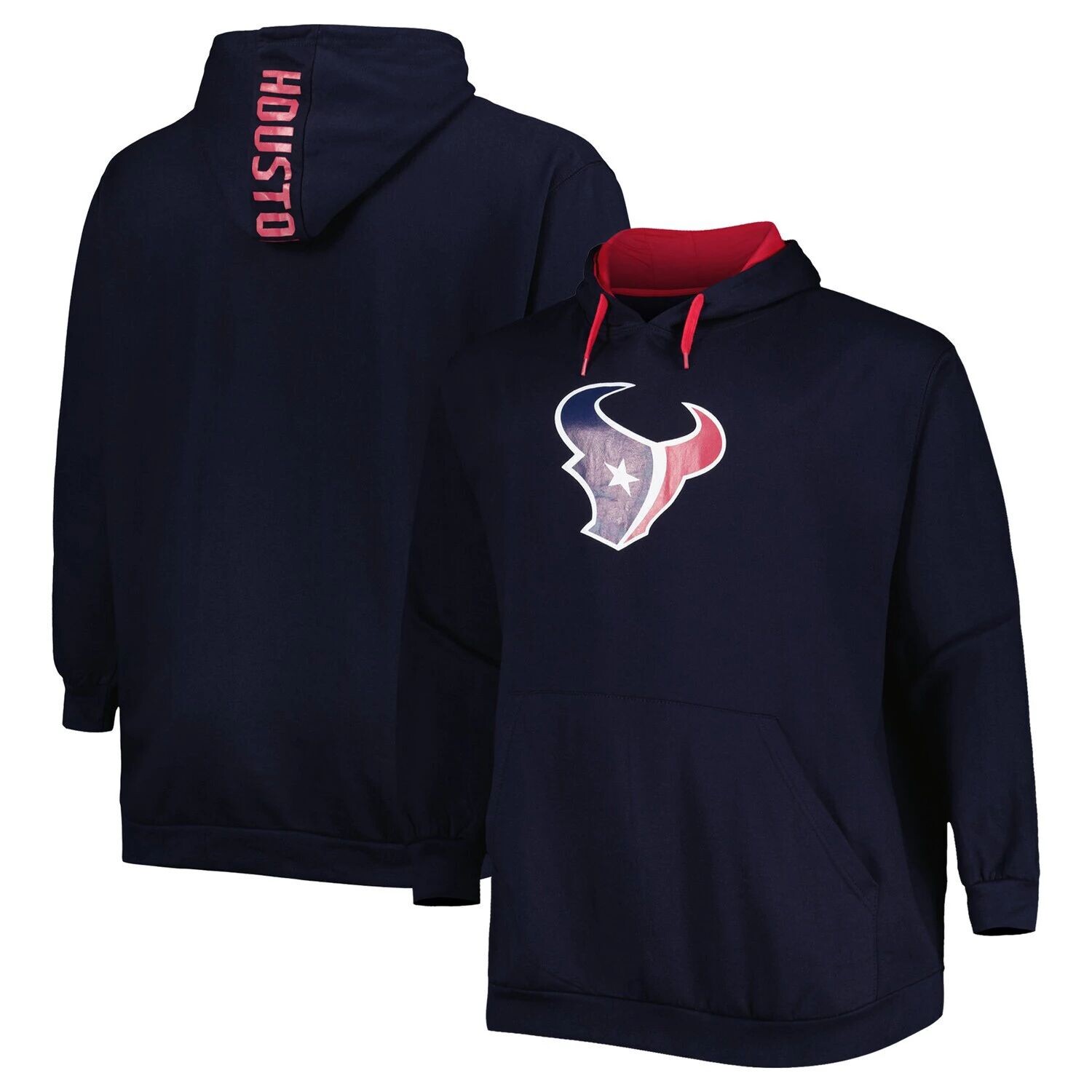 

Мужской темно-синий пуловер с капюшоном и логотипом Houston Texans Big & Tall