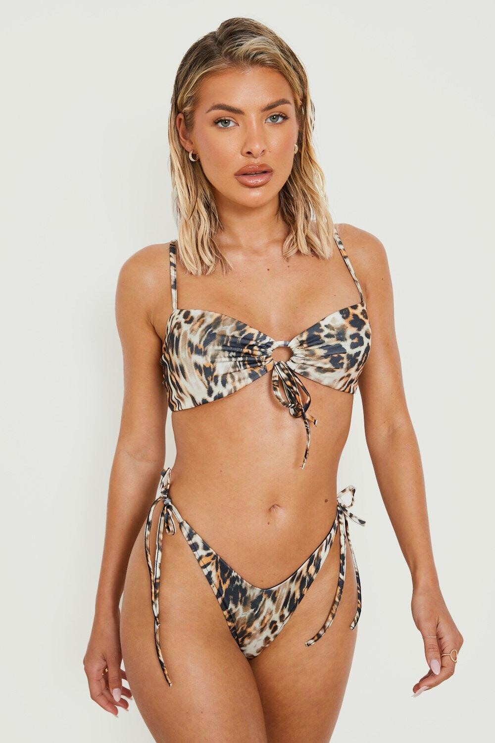 

Топ бикини с леопардовым завязком передней части Boohoo, леопардовый