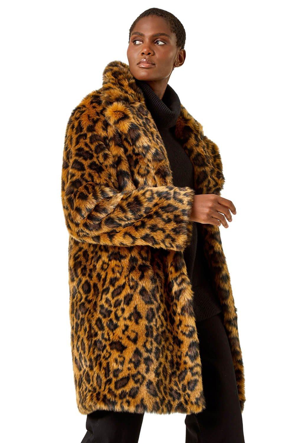 Пальто из искусственного меха премиум-класса с животным принтом Roman, коричневый дамская шуба пальто из искусственного лисьего меха костюм с черным леопардовым принтом длинная зимняя меховая куртка больших размеров в