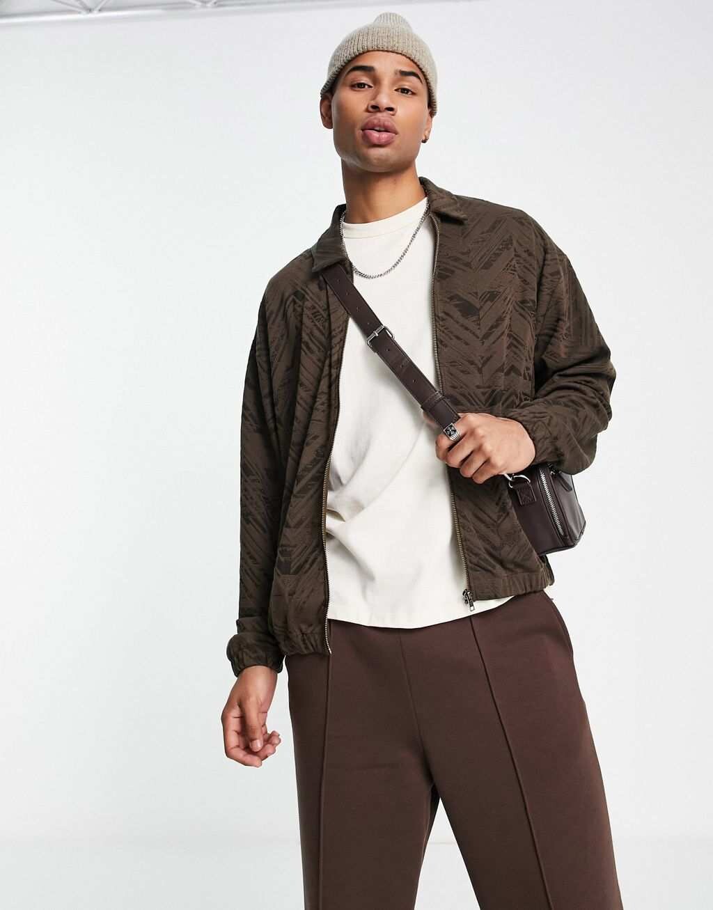 

Коричневая жаккардовая куртка свободного кроя ASOS DESIGN, Коричневый