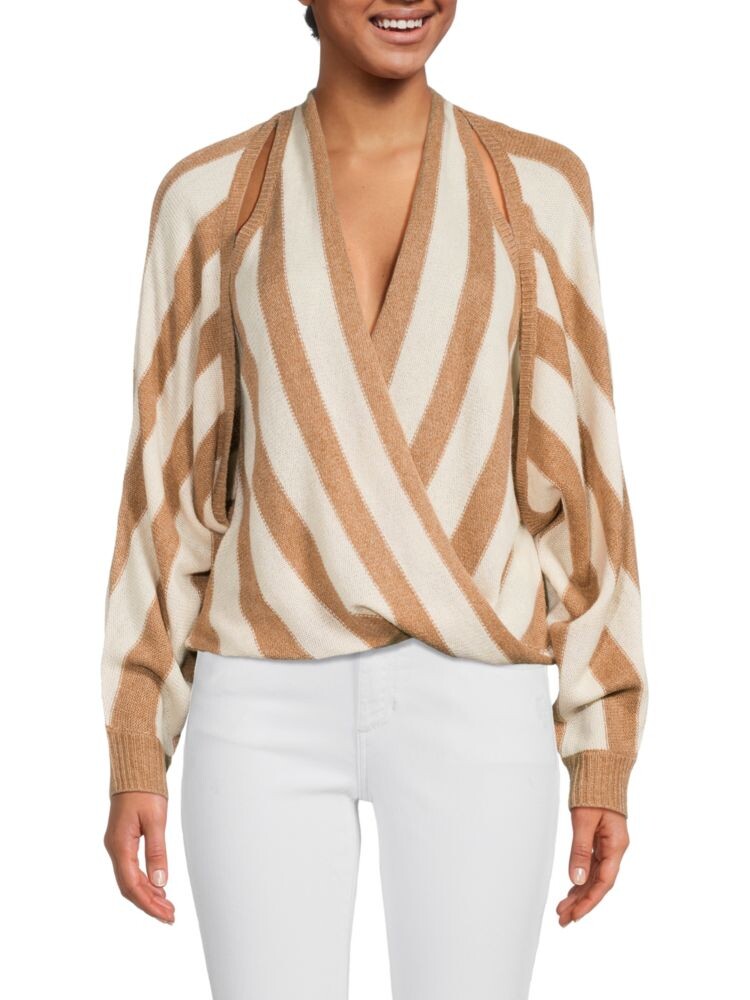 

Свитер с запахом Kloss в полоску из смесовой шерсти L'Agence, цвет Ivory Multicolor