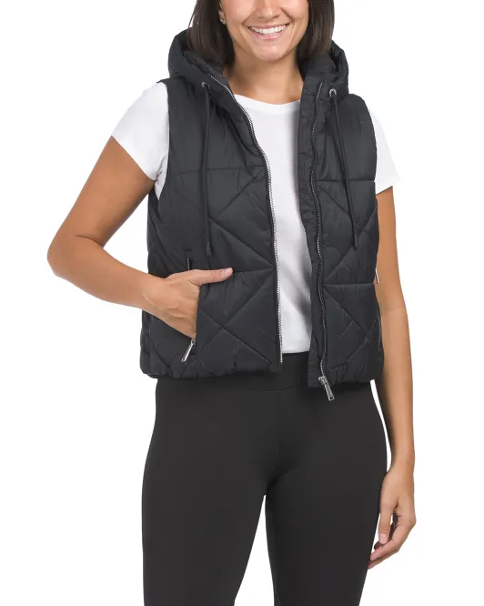 

Стеганый жилет с капюшоном и ромбовидной отделкой Calvin Klein, черный