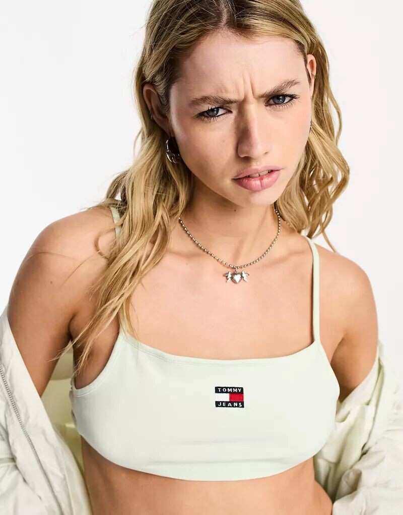 

Укороченный мятно-зеленый топ Tommy Jeans с завязками на спине