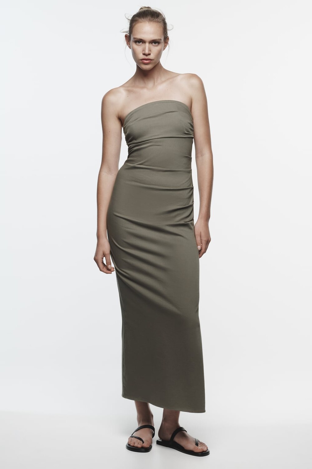 

Драпированное платье миди ZARA, хаки