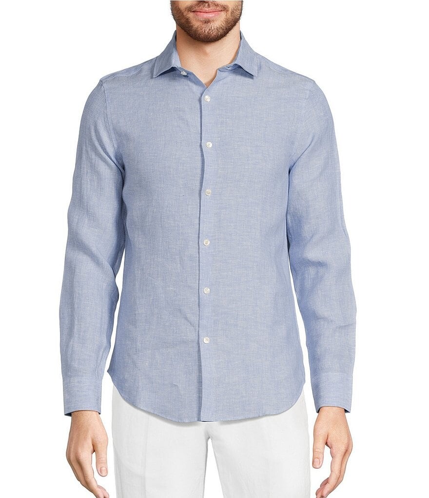 

Murano Baird McNutt Linen Slim Fit однотонная тканая рубашка с длинными рукавами, синий
