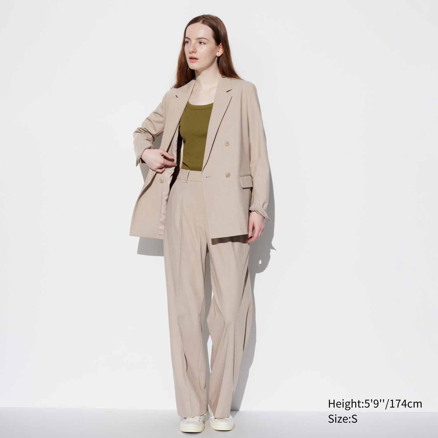 

Брюки с широкими зажимами UNIQLO, бежевый