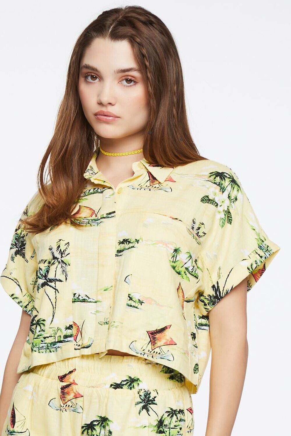 

Льняная рубашка с тропическим принтом Forever 21