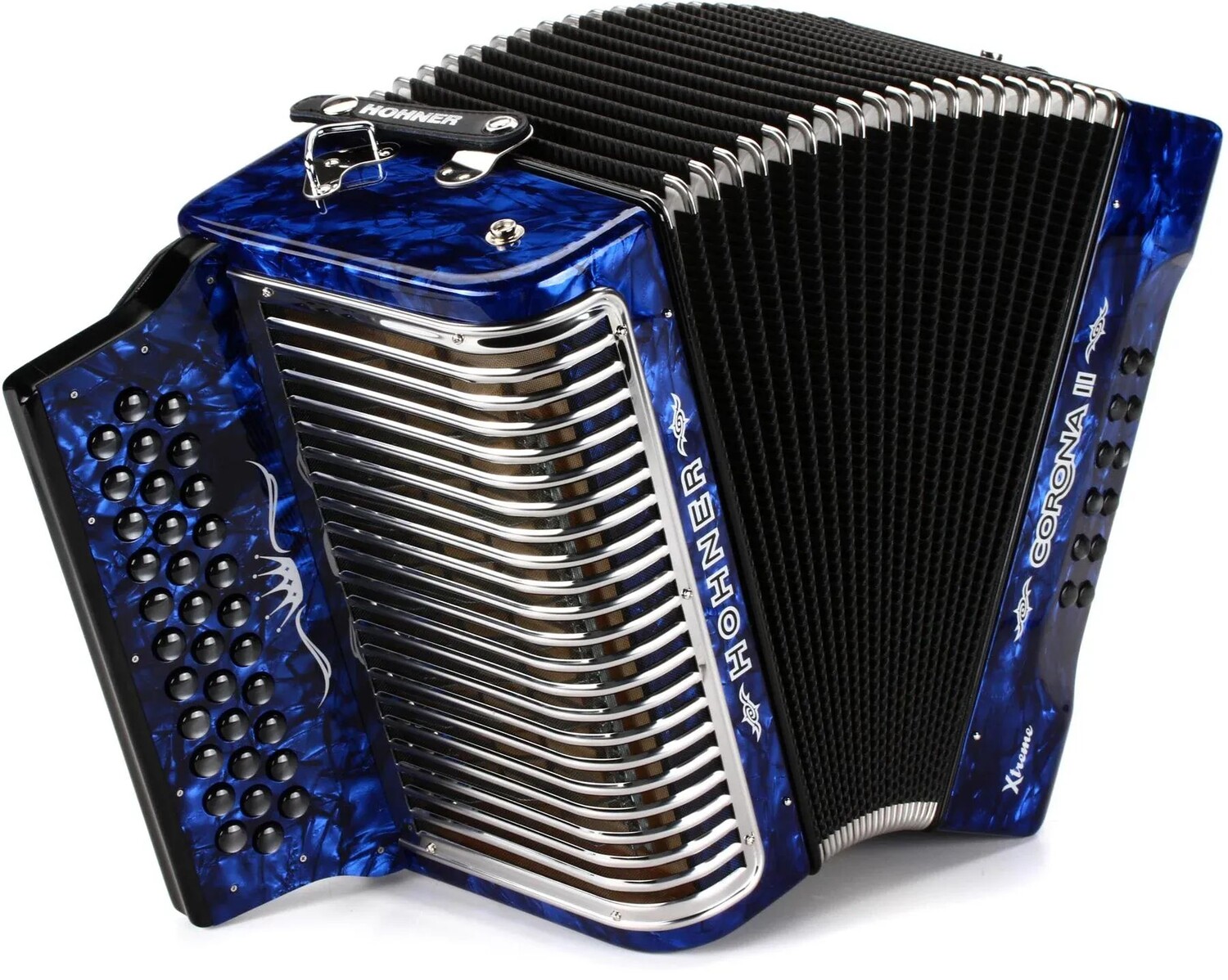 

Аккордеон Hohner Corona II Xtreme Diatonic - Клавиши F/Bb/Eb - Жемчужно-темно-синий