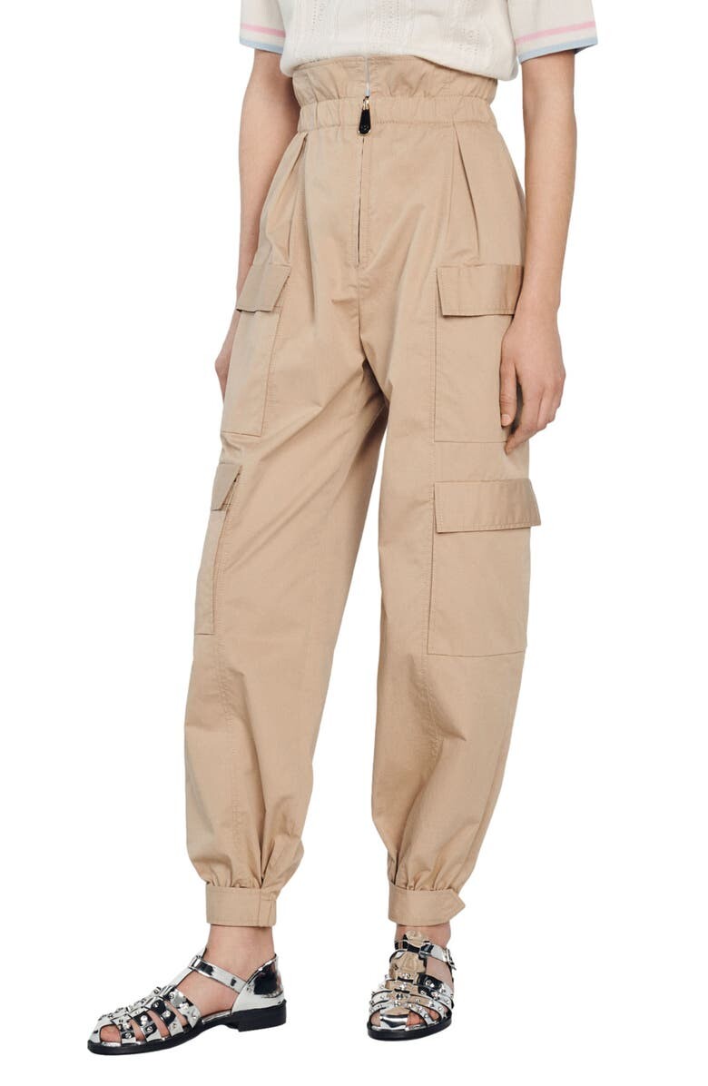 

Хлопковые брюки-карго Saffre Paperbag Waist SANDRO