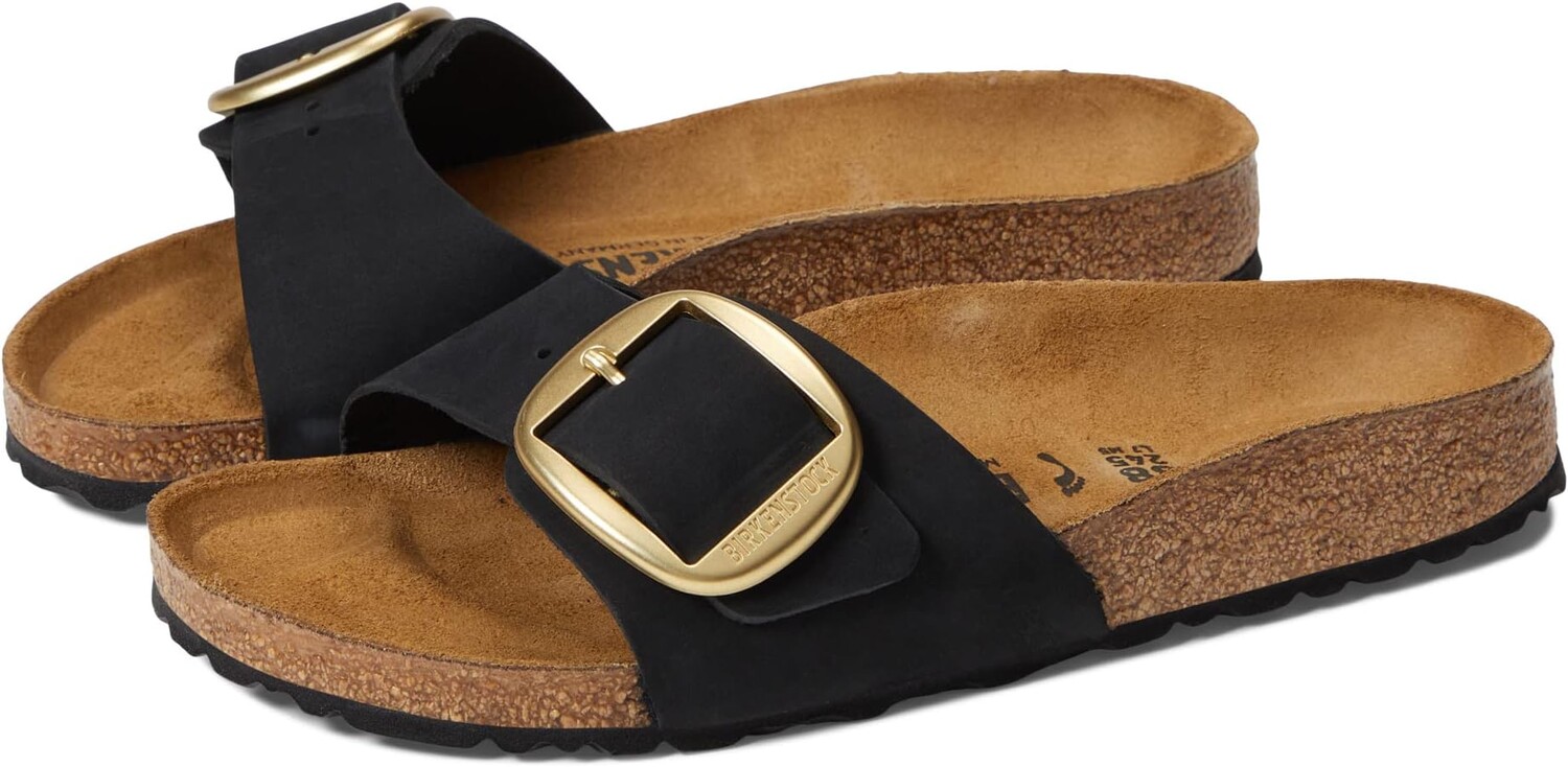 

Сандалии на плоской подошве Madrid Big Buckle - Nubuck Leather Birkenstock, цвет Black Nubuck