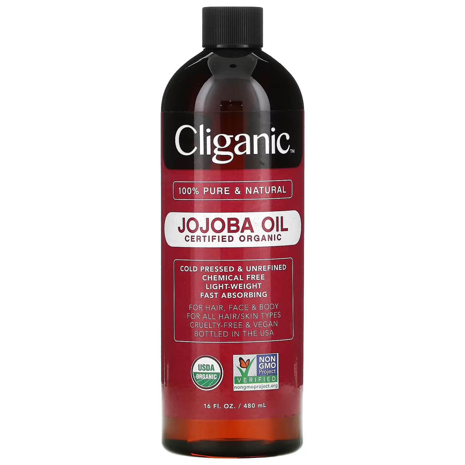 Cliganic 100% чистое и натуральное органическое масло жожоба, 16 жидких унций (473 мл) cliganic органическое аргановое масло 473 мл 16 жидк унций