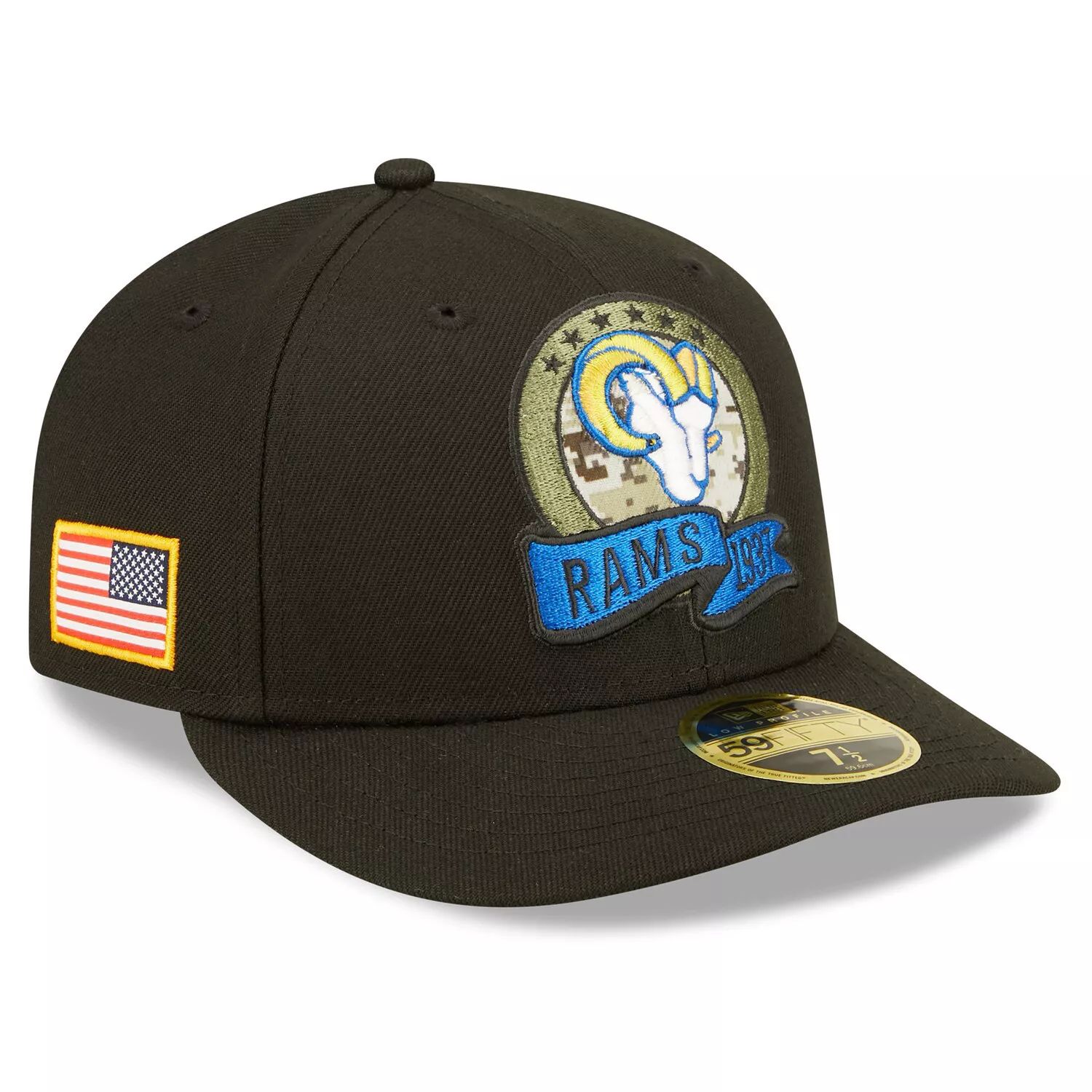 

Мужская облегающая шляпа New Era Black Los Angeles Rams 2022 Salute To Service Low Profile 59FIFTY