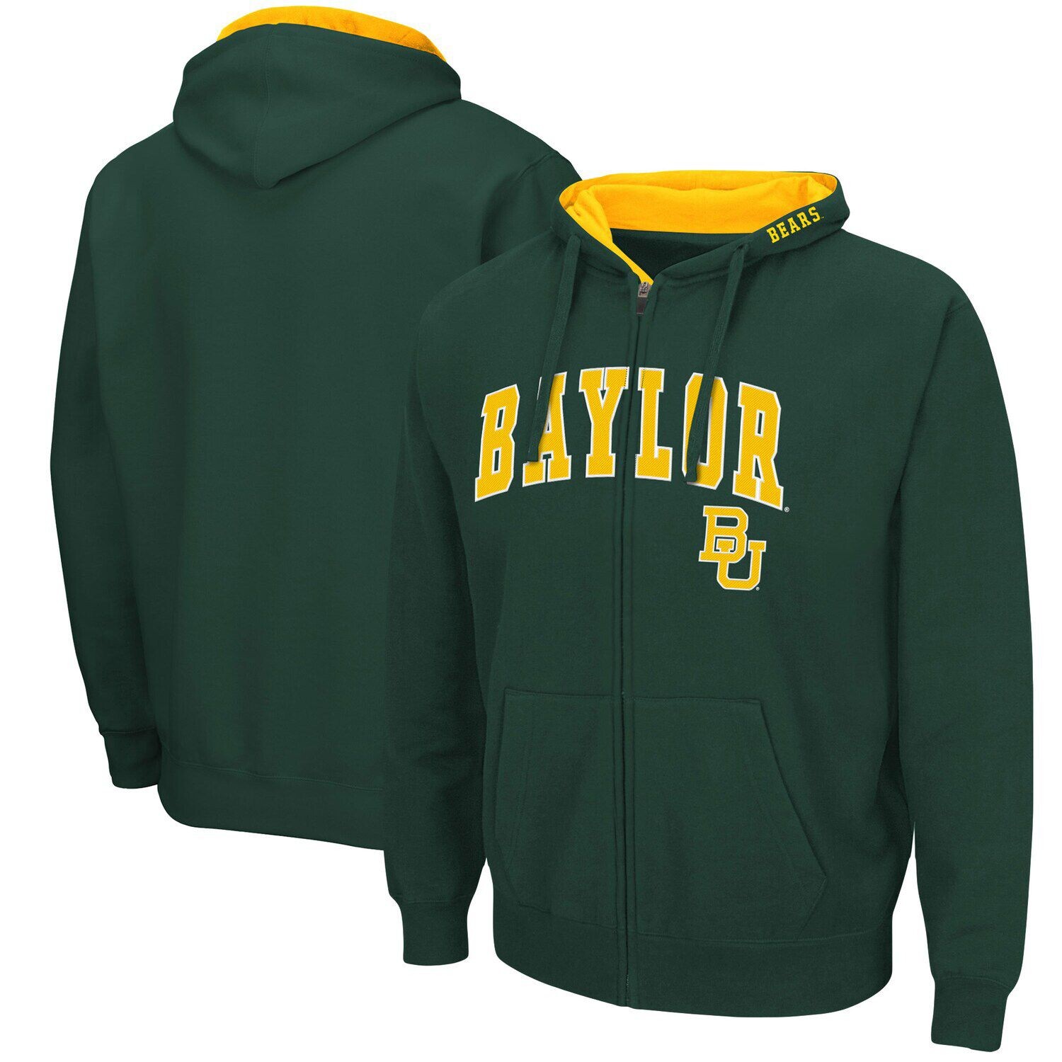 

Мужская зеленая толстовка с молнией во всю длину Baylor Bears Arch & Logo 3.0 Colosseum, Зеленый