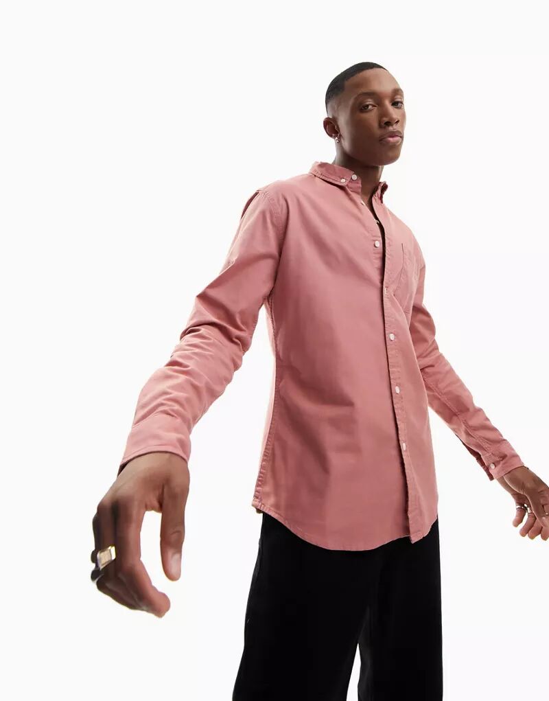 Розовая оксфордская рубашка узкого кроя ASOS