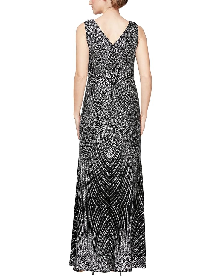 цена Платье Alex Evenings Long Sleeveless Dress with Patterned Glitter Detail, черный/серебряный