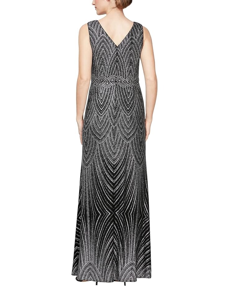 

Платье Alex Evenings Long Sleeveless Dress with Patterned Glitter Detail, черный/серебряный