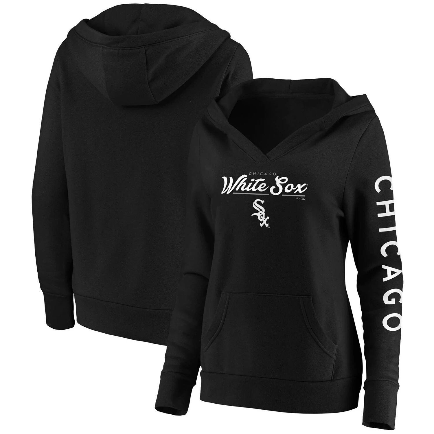 цена Женский пуловер с капюшоном Fanatics, черный, белый, Чикаго, Sox Core, пуловер-кроссовер с капюшоном Fanatics