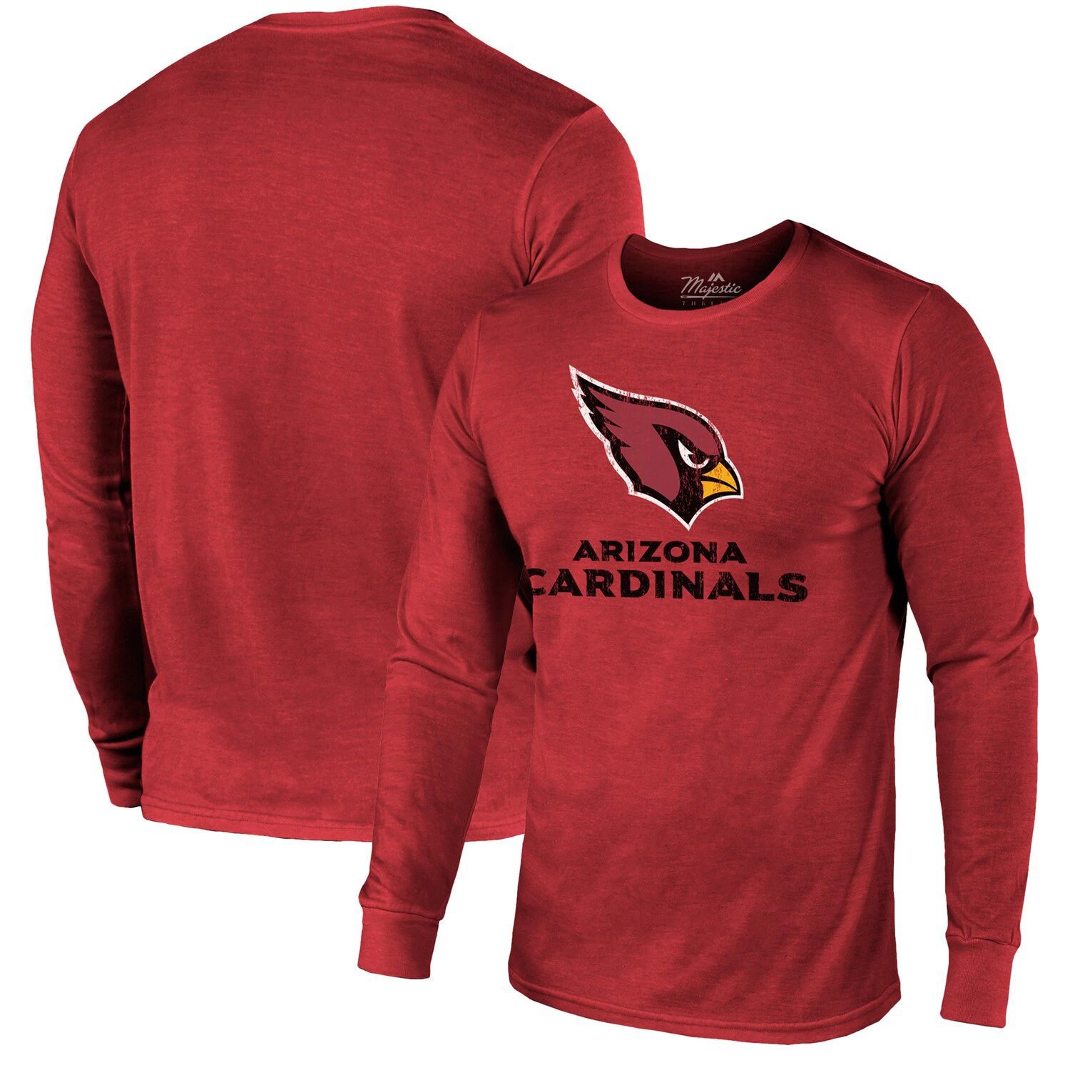 Футболка Arizona Cardinals Threads Lockup Tri-Blend с длинными рукавами - Cardinal Majestic футболка с карманами arizona cardinals tri blend cardinal majestic красный