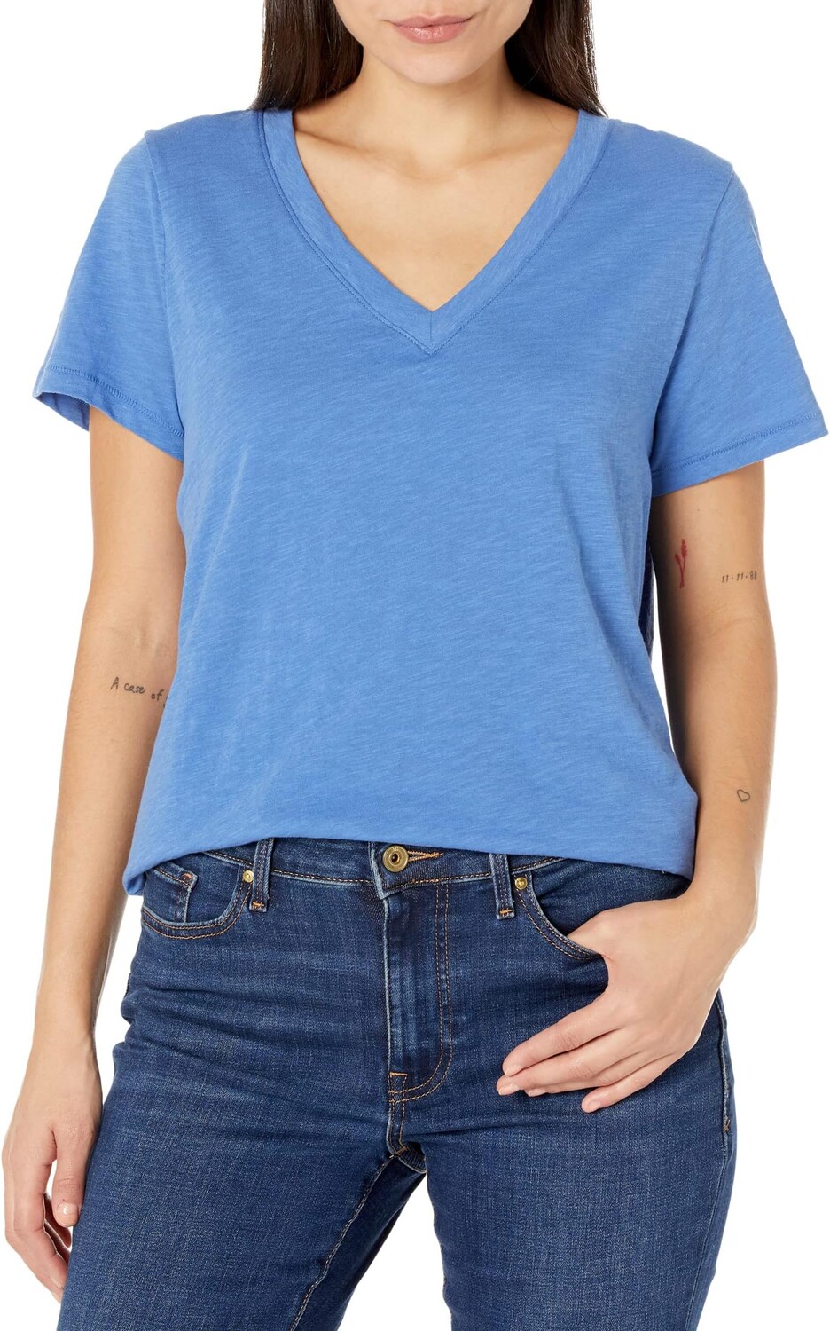 

Хлопковая футболка Whisper с V-образным вырезом Madewell, цвет Hermitage Blue