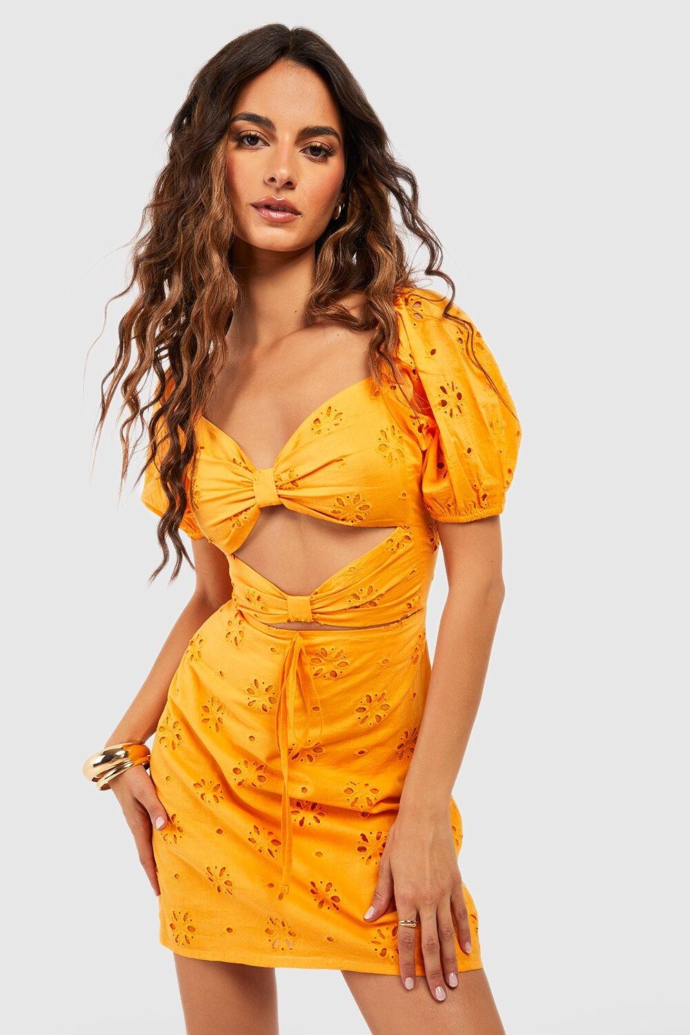 

Платье с вырезными рукавами и люсками Boohoo, оранжевый