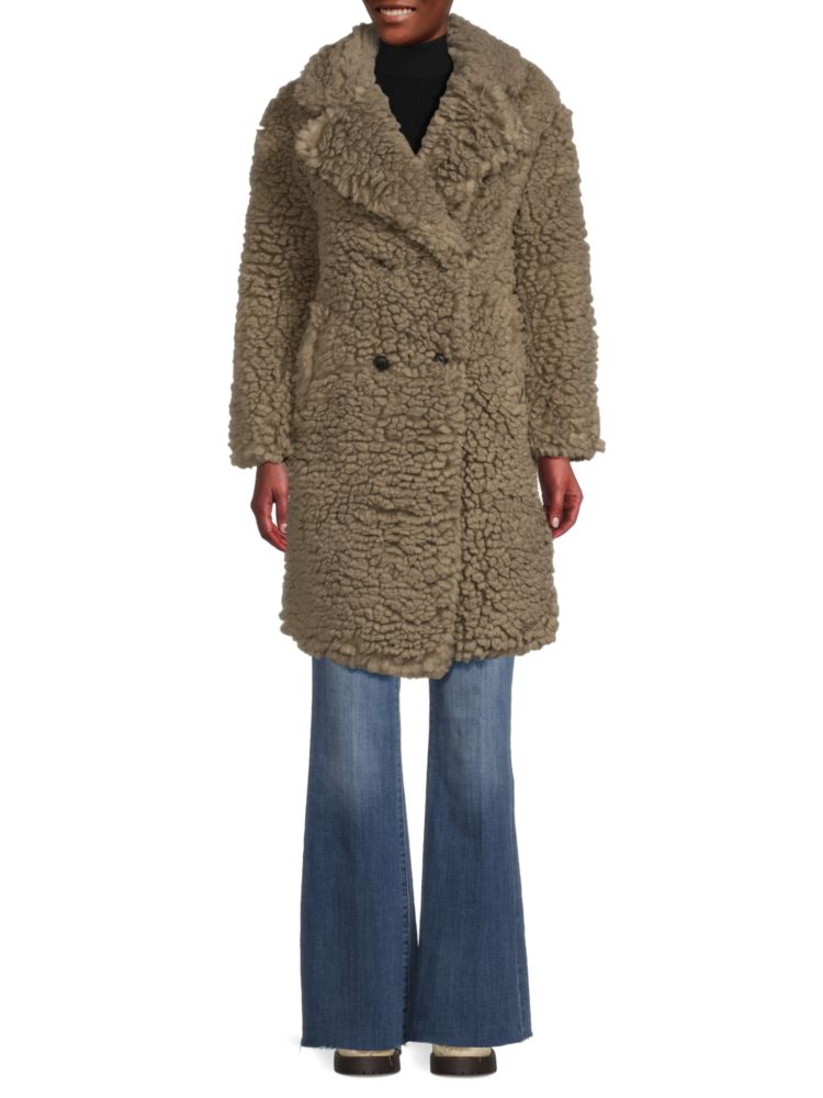 Двубортное пальто из искусственного меха Teddy Vero Moda, цвет Laurel