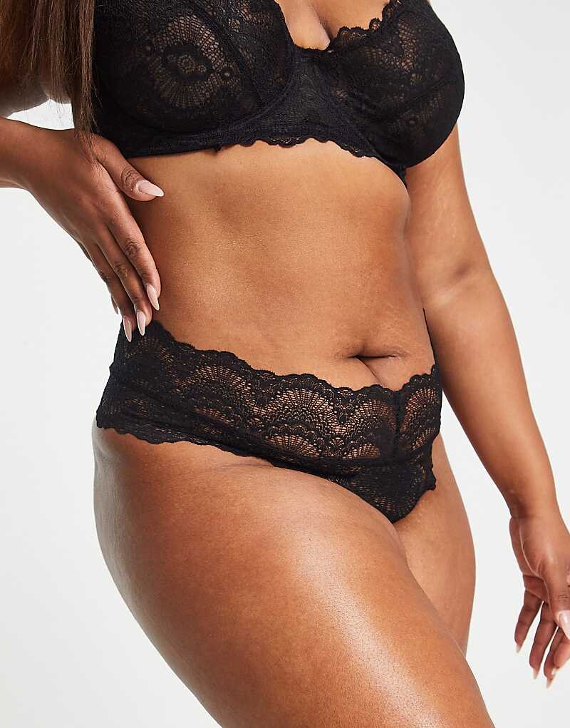 

ASOS DESIGN Curve – Rosie – черные стринги с широким поясом