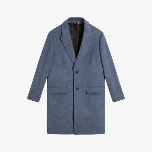 Однобортное шерстяное пальто Raydon с острыми лацканами Ted Baker, синий