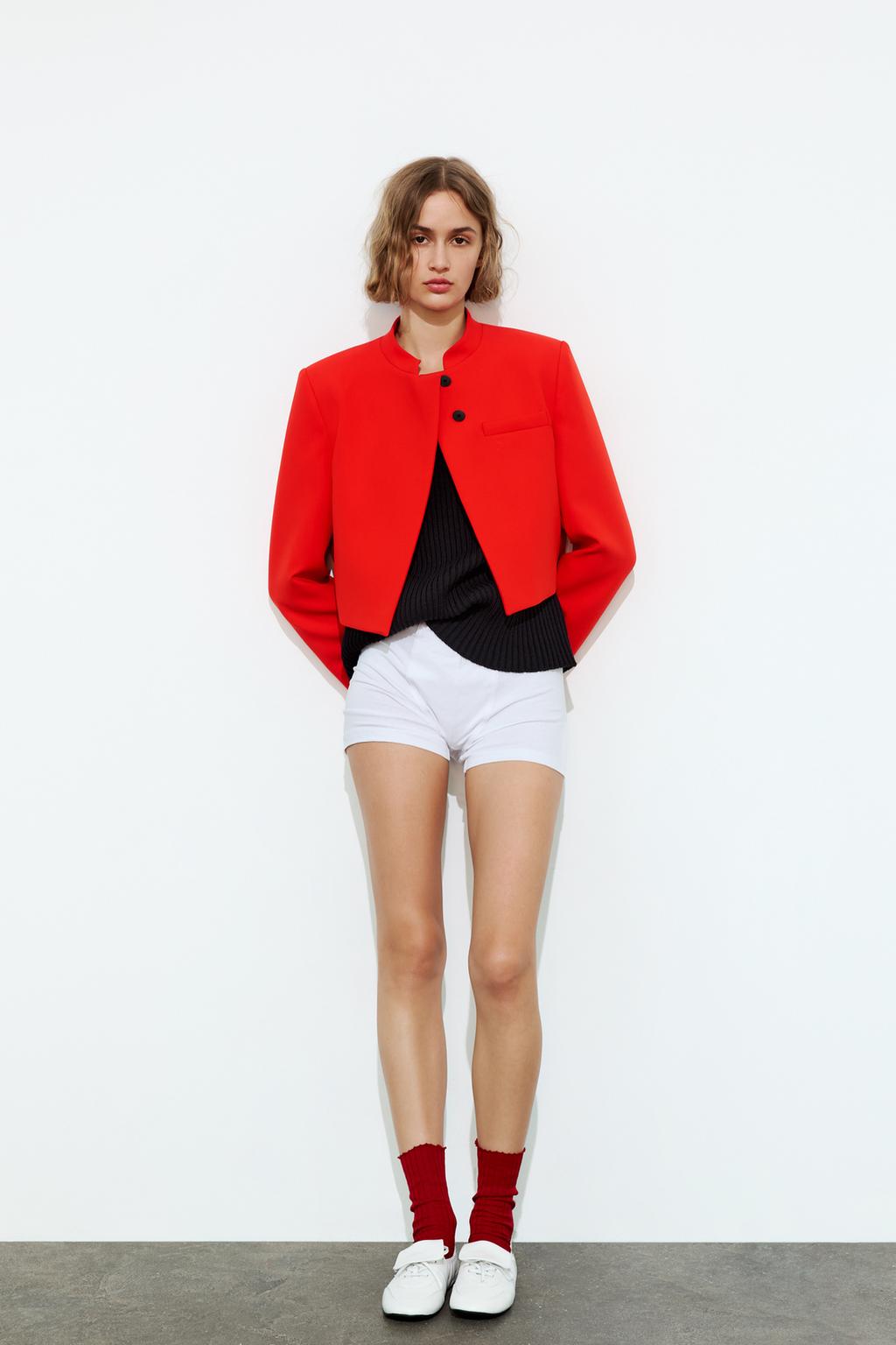 Укороченный пиджак ZARA, красный пиджак zara размер xs мультиколор