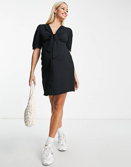 

Черное мини-платье с завязкой на пуговицах спереди ASOS DESIGN Maternity