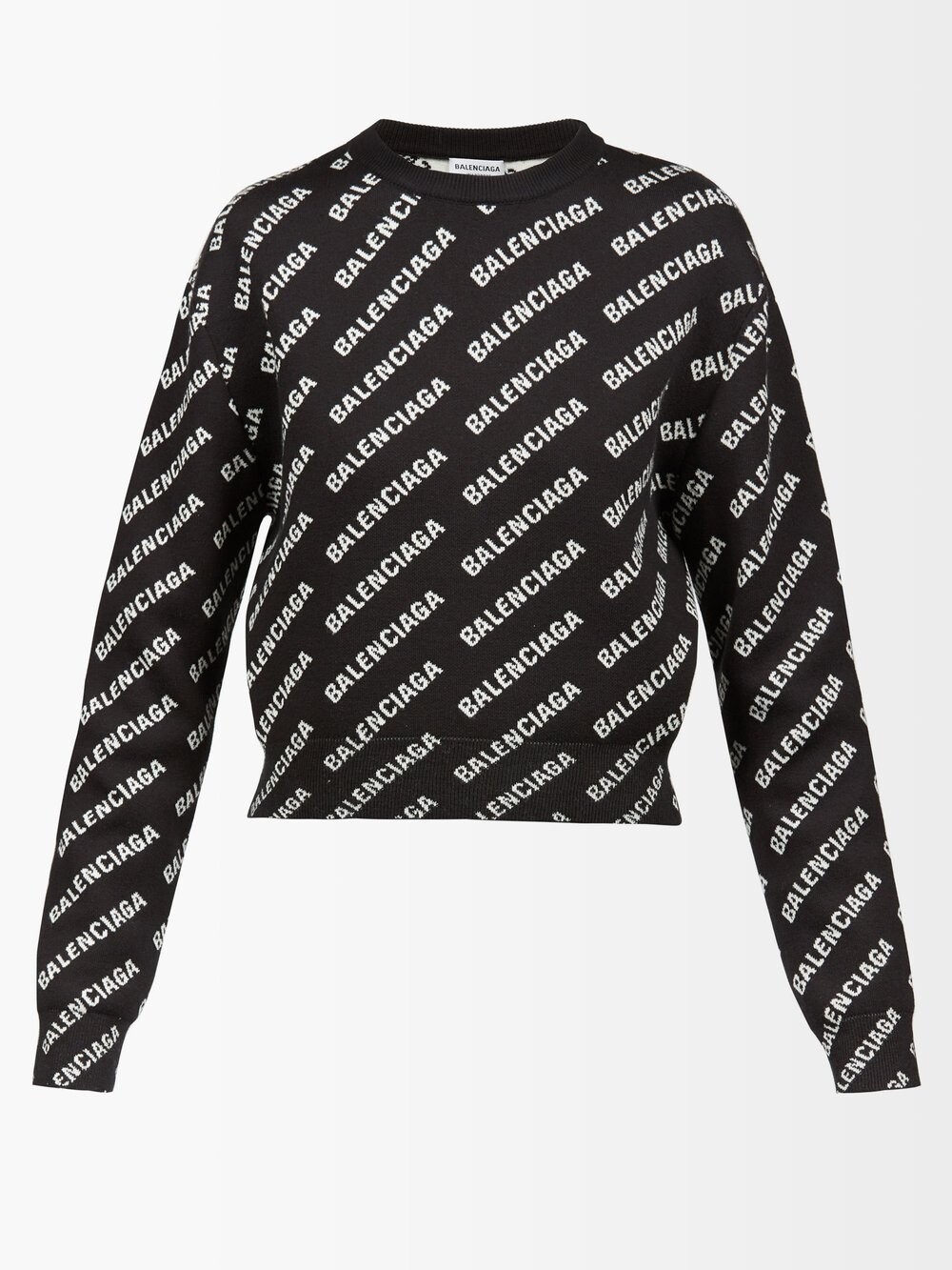 

Свитер из смесового хлопка с жаккардовым логотипом и логотипом Balenciaga, черный