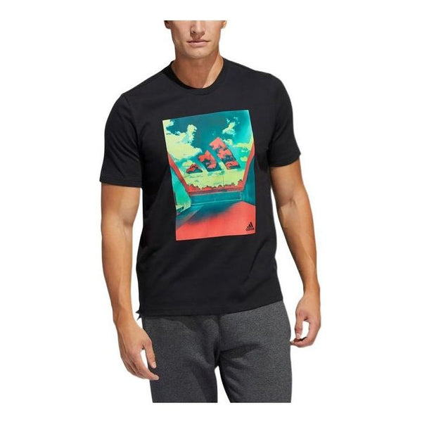Футболка Men's adidas Landscape Logo Pattern Printing Round Neck Short Sleeve Black T-Shirt, мультиколор