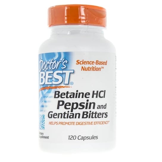 Doctor's Best, Биологически активная добавка Betaine Hcl Pepsin & Gentian Bitters, 120 капсул высокоэффективный бетаин гидрохлорид с пепсином high potency betaine hcl with pepsin 650 мг 250 капсул solaray