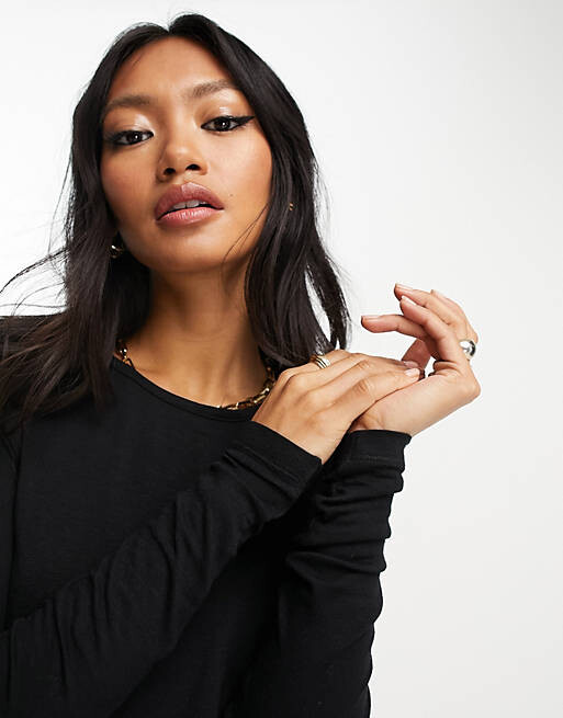 

Черный вязаный вырез с круглым вырезом и длинными рукавами ASOS DESIGN