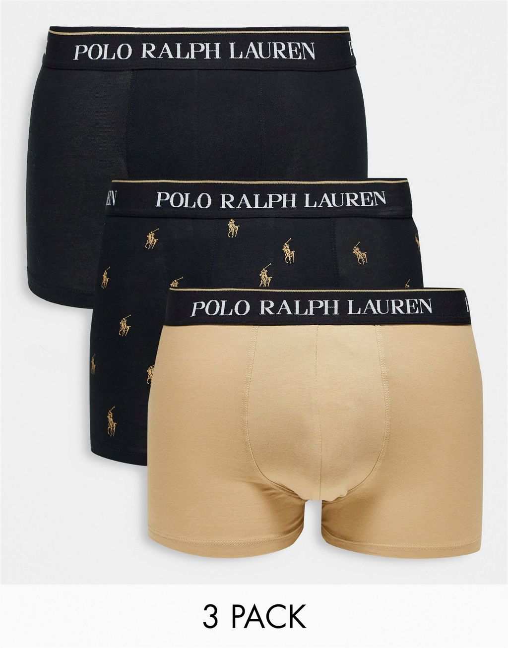 

Набор из трех плавок Polo Ralph Lauren черного и коричневого цвета с логотипом в виде пони по всей поверхности