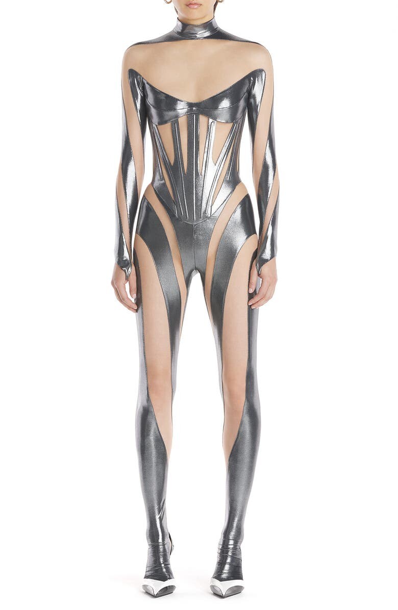 

Иллюзионный комбинезон с воротником-стойкой MUGLER