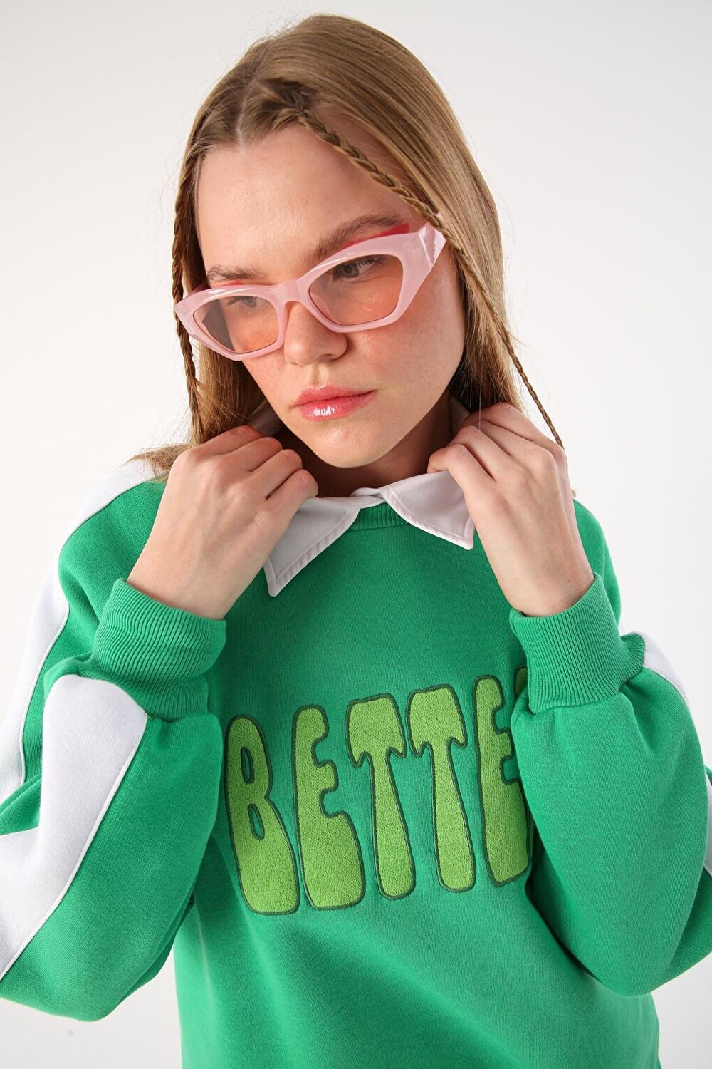 

Green01 Толстовка с рельефной вышивкой и контрастной вышивкой ALL DAY